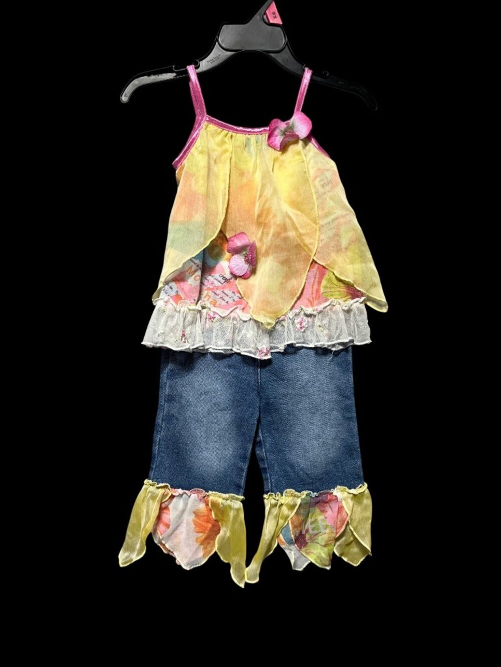 Vintage Y2K Little Mass Girls 18 Month Fairy Floral & Denim 2-Piece Set